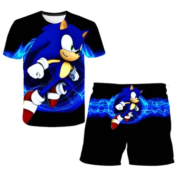 Vaikų Drabužių Rinkiniai Viršūnes+Kelnės Rinkiniai, Sonic T Shirt Girls Tshirts Vaikai Šortai sportinis Kostiumas Kūdikių Berniukų marškinėliai 4 5 6 7 8 9-14 Metų - 