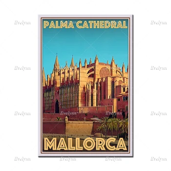 Retro Vintage Stiliaus Kelionių Plakatas Palmos Katedra Maljorka Aliejaus Tapybai Plakatai ir Spausdinama ant Drobės, Sienos Meno Modulinės Nuotraukas - 
