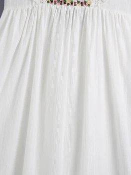 Vasaros Moterų Suknelė 2021 Naujas Mados Gėlių Siuvinėjimas Pinikai Rankovės Šiuolaikinės Panele Balta Midi Sundress - 
