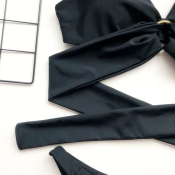 2020 Seksualių Moterų maudymosi kostiumėlį, maudymosi Kostiumėliai, Moterų Kietas Juodas Diržas Tvarstis Brazilijos Bikini komplektas Biquini Maudymosi Kostiumas Moterims - 