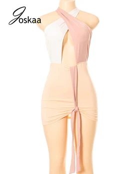 Joskaa Kontrasto Spalvų Apynasrio Backless Bodycon Suknelė Moterims, Elegantiškas Gimtadienio Apranga Vasaros 2021 Seksualus Naktinis Klubas Mini Suknelė - 