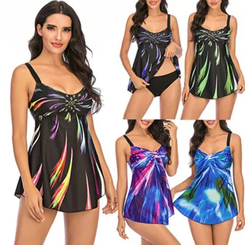 2021 Retro Tankini Dviejų dalių maudymosi Kostiumėliai Moterims Seksualus maudymosi kostiumėlį Push Up Bikini Maudymosi Plaukti Kostiumas Paplūdimio Suknelė Maillot Plius Dydis 5XL - 