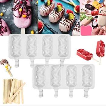 1pcs Silikono Ledų Formos 4 Langelio Ledo Kubelių padėklas Maistas Saugus Popsicle Maker 