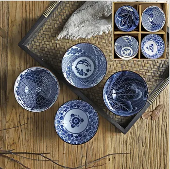 6pcs/4pcs Kinų Stiliaus Klasikinės Keramikos Mėlynos Ir Baltos Virtuvės Ryžių Dubenėlį Didelis Ramen Sriuba Bowl nemokamas pristatymas - 