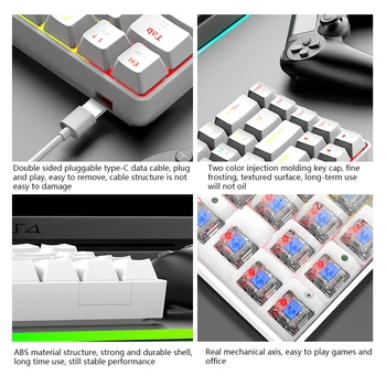 Žaidimų Mechaninė Klaviatūra USB Laidinio 68 klavišus su RGB Apšvietimu Raudona/Mėlyna Perjungti Klaviatūros Anti-šešėlius PC Gamer Kompiuteris - 