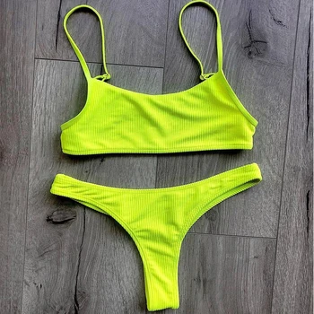Seksualus Dviejų Dalių Geltonos Spalvos Bikini 2021 Maudymosi Kostiumėlis Moterims Maudymosi Kostiumėliai, Push Up Derliaus Biquini Lašas Laivybos Maudymosi Kostiumą, Brazilijos Bikini - 