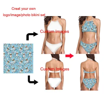 FORUDESIGNS Naują Atvykimo Custom Savo Logo/Image/Photo Print Moterų Bikini Nustatyti Dviejų dalių Maudymosi Paplūdimio Rankšluosčiai 2020 m. - 