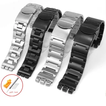 Nerūdijančio Plieno Watchband Pakeisti Swatch Laikrodžių Priedai Juoda Sidabrinė Įgaubtas, Išgaubtas Metalo Apyrankę 17 19 23 mm - 