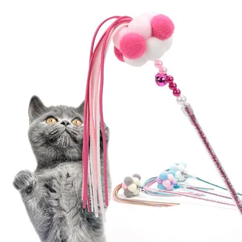 Cat Stick Plunksnų Žaislas Pompom Kutas Funny Cat Stick Polių Kačiukas, Šuniukas Šuo Žaislai Juokinga - 