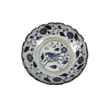 Pradžioje kolekcija Ming Zhengde mėlynos ir baltos kylin grūdų, meliono ir vaisių plokštė kui burną dvigubo dugno dubenį seno porceliano - 