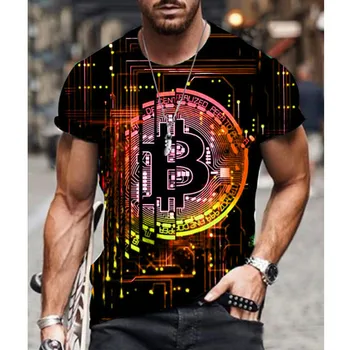 Vasaros 2021 Nauji vyriški trumparankoviai Laisvi Marškinėliai Bitcoin 3D Slim Spausdinti Apvalios Kaklo Megztinis Atsitiktinis Vyrų Gatvės Hip-Hop ' o Viršų - 
