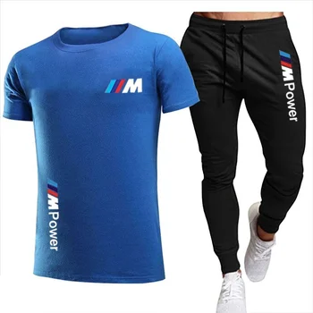 2021 naują BMW mados atsitiktinis sportinę vasarą laiškas spausdinti kostiumas vyriški bėgimo sporto kostiumas vyrams kostiumu, T-marškinėliai trumpomis rankovėmis + visos - 