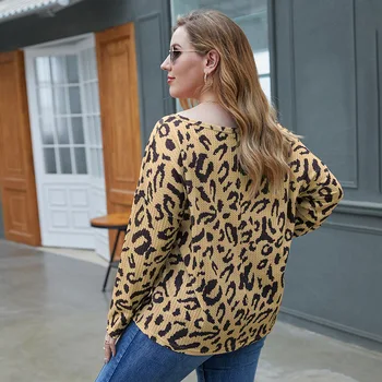 XL-4XL 2021 labai Didelis Leopardas Spausdinti Patogus Mados Laisvi O-Kaklo marškinėliai Plius Dydis Moterų Drabužiai Derliaus ilgomis Rankovėmis - 