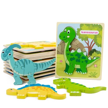 Dinozauras, Kūdikių Žaislai, Mediniai 3d Puzzle Tangram Formų Mokymosi Animacinių filmų Gyvūnų Žvalgybos Dėlionės Vaikams Švietimo - 
