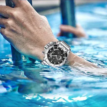 2021 Atsitiktinis Vyrų Sporto Laikrodžiai Mados Vandeniui Nerūdijančio Plieno Chronograph Watch Top Brand Didelis Ciferblatas Verslo Vyrų Laikrodis - 