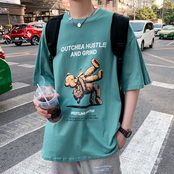 T-Shirt Mens Streetwear Harajuku Lokys Apkabinti Spausdinti Hip-Hop Tshirts 2021 M. Vasarą Medvilnės Trumpomis Rankovėmis Marškinėliai Prarasti Viršūnes Dropshipping - 