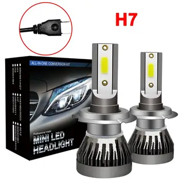 2VNT LED 12000LM/PORA Mini Automobilių Žibintų Lemputės H1 H7, H8, H9 H11 priekinių Žibintų Rinkinį, 9005 HB3 9006 HB4 Auto Lempos 6000K Automobilio Žibintai - 