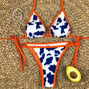 Hirigin Karvė Spausdinti 2vnt Seksualių Moterų Vasaros maudymosi Kostiumėliai, Bikini Set G-String Thong Paplūdimys Trikampis Kostiumas maudymosi kostiumėlį, Maudymosi Kostiumą - 