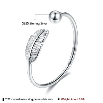 SILVERHOO Naujas Autentiškas, Atviras Reguliuojamas 925 Sterlingas Sidabro Žiedai Plunksnų Romantiška Žiedas Moterims Jubiliejų Fine Jewelry - 