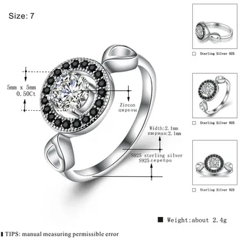 JUODA PELAS 2021 Nauja Originali 925 Sterling Silver Jewelry Aikštėje Sužadėtuvių Žiedai Moterims, Dovana C369 - 