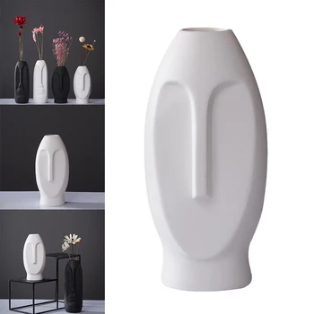 Keramikos Vaza Džiovintų Stiebų Krūva Gėlių Kompozicijų White 9.5x18.5cm - 