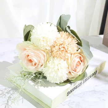 Dirbtinės rožės žiedai balti namų vestuvių dekoravimas aukštos kokybės big puokštė kambarį stalo dekoro amatų netikrą gėlių - 