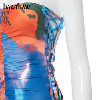 Hawthaw Moterų Mados Vasaros Rankovių Stebėjimo Tuščiaviduriai Iš Bodycon Spausdinti Jumpsuit Bendras 2021 Moterų Drabužių Streetwear - 