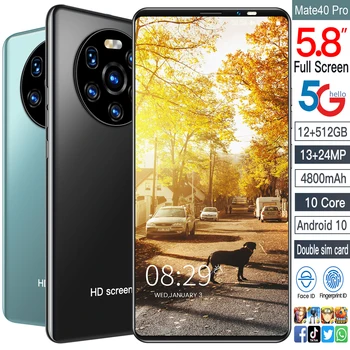 Naujausias HUAWE Mate40 Pro 5.8 Colių Pasaulio Versija Smartphone 12 GB 512 GB 4k HD Ekranas Deka Core 4800mAh dviejų Sim Kortelių Mobilusis Telefonas - 