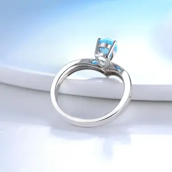 GZ ZONGFA Klasikinis Sidabro Gamtos Mėlynas Topazas Mados Kristalų Vestuvių & Šalies Moterų 925 Sidabro Papuošalai Žiedas - 
