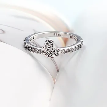 925 кольцо Sidabro Visos Žiedas Sidabro Žavi Drugelis Su Crystal Visos Žiedas Moterims Vestuves bižuterijos - 