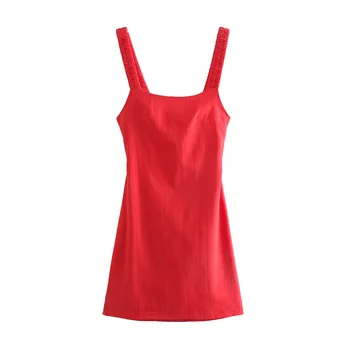 Elegantiška berankovė trumpas moterų suknelė vasaros Backless slim seksualus pasėlių sundress 2021 Tvirtą raudona mados suknelė moteris - 
