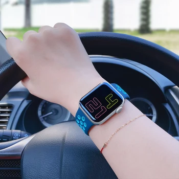 Silikono Dirželis Apple Watch band 44mm 40mm 38mm 42mm Kvėpuojantis smartwatch riešo diržas Sporto apyrankę iWatch 