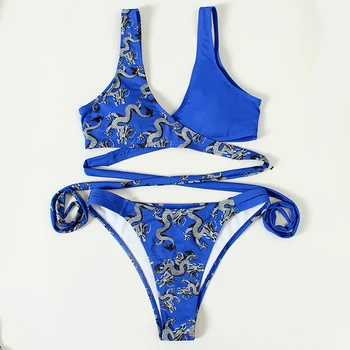 Mossha seksualus Bandeau bikini komplektas Dragon spausdinti moterų maudymosi kostiumėlį, kietas Tvarstis Brazilijos bikini 2020 mujer maudymosi Kostiumėliai, Maudymosi kostiumą - 