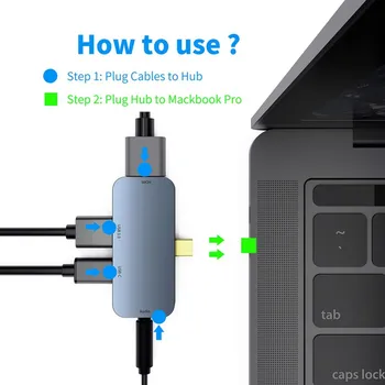 USB Tipo C HUB USB HUB Su HDMI suderinamus 4K Su USB 3.0 USB-C 2.0 PD 60W Greitai Įkrauti Duomenų Perdavimo Audio Jack 
