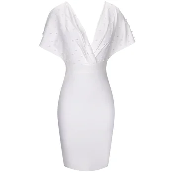 Elnias Lady Baltas Tvarstis Suknelė 2021 Naujas Vasaros V Kaklo Tvarstis Suknelė Seksualus Slim Klubas Garsenybių Suknelės, Šaliai, Bodycon - 