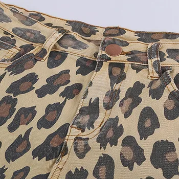 Moterų Retro Leopard Susinervinęs Hemline Jean Šortai Vasaros Mados Streetwear Moterų Vidurio Juosmens Džinsinio Šortai, S-XL - 
