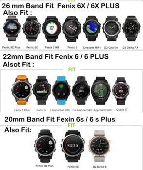 20 22 26mm Silikono Sporto Silikono Watchband Dirželis Garmin Fenix 5X 6X Pro 5 6 935 5s Plius 6s 3 3HR Žiūrėti Easyfit Riešo Juostos - 