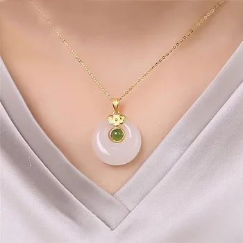 Naujas Fine Jewelry Lotus/Cloud Karoliai Pakabukas Su Tuščiavidurio Apvalus Natūralus Akmuo Aukso Choker Moterų Vestuvės Dovanos - 