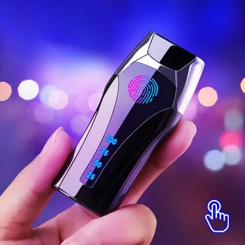 Touch Induction Dvigubo Kampo Elektros Lengvesnis Įkrovimas USB Žiebtuvėlis Nešiojami Vėjo Cigarečių žiebtuvėliai su LED Maitinimo Ekranas - 