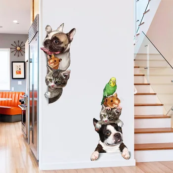 1pcs 60*25 Modeliavimas gyvūnų juokingi lipdukai katė, šuo pelės Namų dekoro tapybos Miegamojo Kambarį Šaldytuvo Dureles siena Lipdukas - 