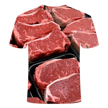 2021 Naujovė skanus maistas kepsnys 3D Atspausdintas marškinėliai vasaros Laisvalaikio T-shirt tshirts apvalios kaklo trumpomis rankovėmis Markės dizaino marškinėliai - 