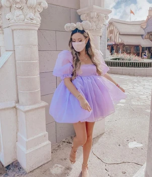 Violetinė Mielas Classic Valtis Kaklo Sijonai Tiulio Raukiniai Mini Princesė Suknelės Gimtadienio Nuotrauka Plius Dydis - 