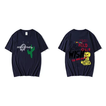 Vyrai Savo Hip-hop Street T-shirt Žemyn Į Žemę, Vasarą trumparankoviai marškinėliai Astroworld Scott Travis Kaktusas Grafiti T-shirt - 