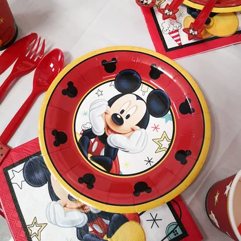 Disney Mickey Mouse Gimtadienio Dekoracijas Staltiesė Popieriaus Plokštė Puodeliai Reklama Vienkartiniai Nustatyti Lyčių Atskleisti Šalies Prekių - 