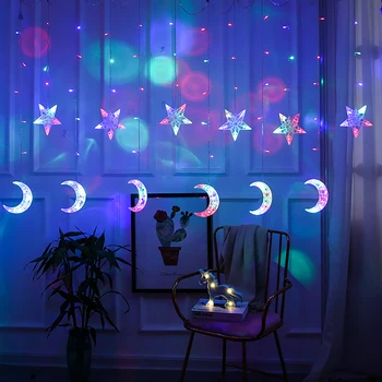 QIFU Moon Star Light EID Mubarakas Ramadanas Dekoracija Namuose Eid Al Adha Kareem Ramadanas ir Eid Dekoro Islamo Musulmonų Šalis Dekoras - 