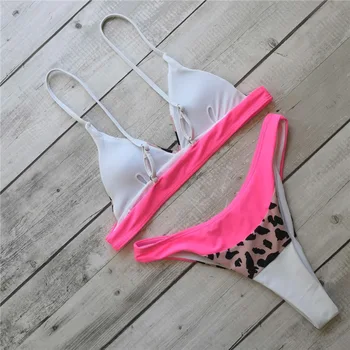 Pink Leopard Maudymosi Kostiumėlį Aukštos Sumažinti Maudymosi Kostiumėliai Kratinys Brazilijos Bikini Maudymosi Kostiumas Moterims Dviejų Dalių Maudymosi Kostiumas - 