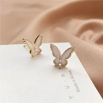 Paprastas baltas drugelis auskarai moterų mados hipoalergicznych maži auskarai korėjos stilius populiarus drugelis juvelyrikos dovanos - 