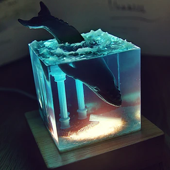 [TML] Rankdarbių jūrų papuošalai jūros banginių žuvų bakas naktį šviesos Dervos kristalų automobilių ornamentu namų stalo Puošmena modelis dovana - 