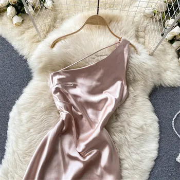 Moterims Seksualus Vakaro Šalis Suknelė 2021 Mados Elegantiškas Vieno Peties Gold Slim Ilgos Suknelės Vasaros Apdaras Vestidos Moterų Drabužiai - 