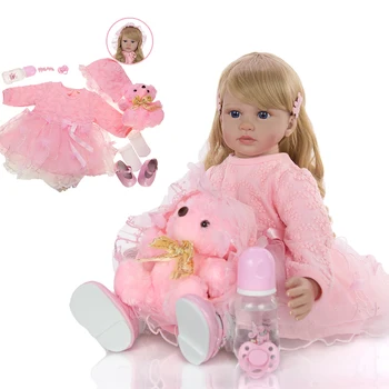 Didelis 60 cm bebes Atgimsta Bamblys Mergina Lėlės nekilnojamojo baby Princess blondinės perukas silikono vinilo Atgimsta Lėlės lol Vaikams, dovana, žaislai - 